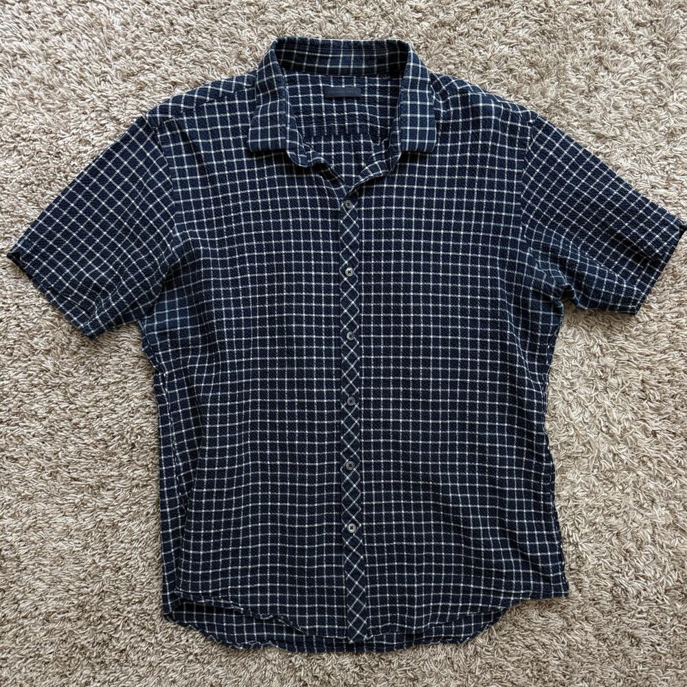 Zachary Prell Seersucker Blue Plaid Button Up SS Shirt Casual Men’s Size Large